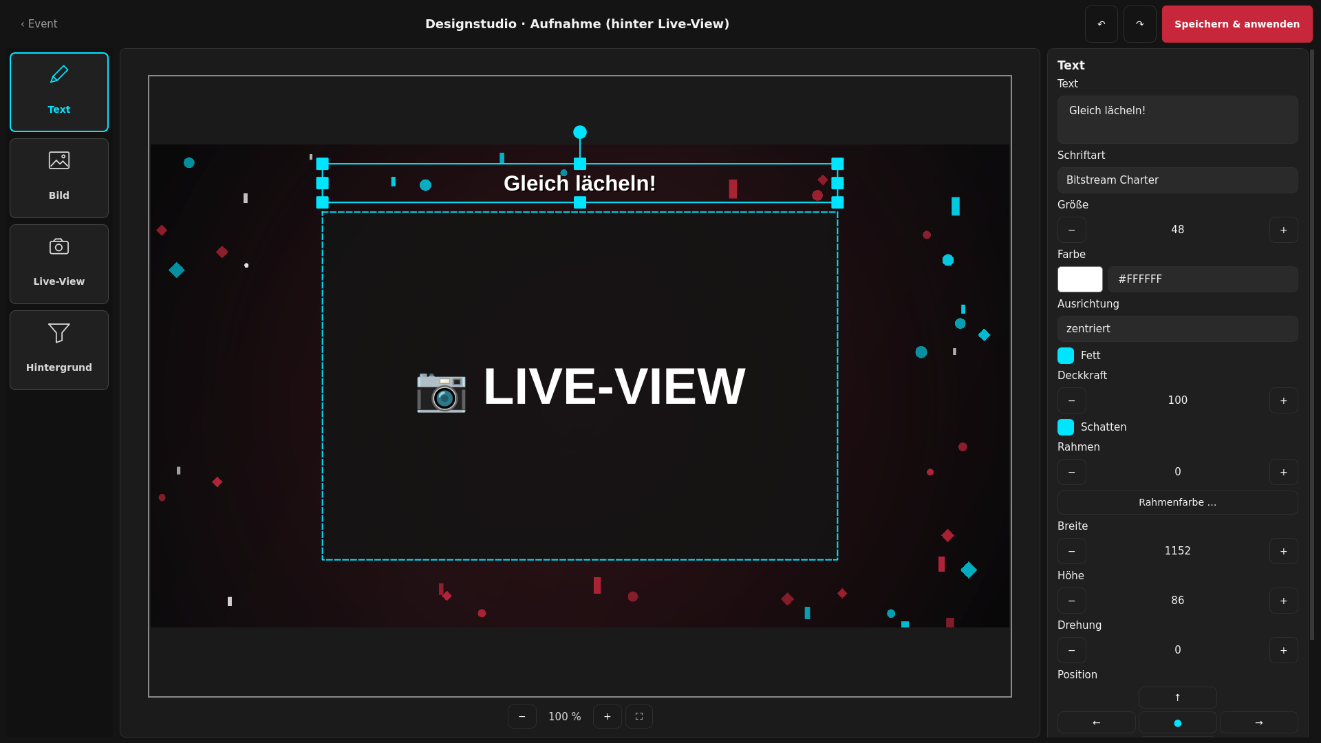 Designstudio mit Live-View als platzierbarem Element