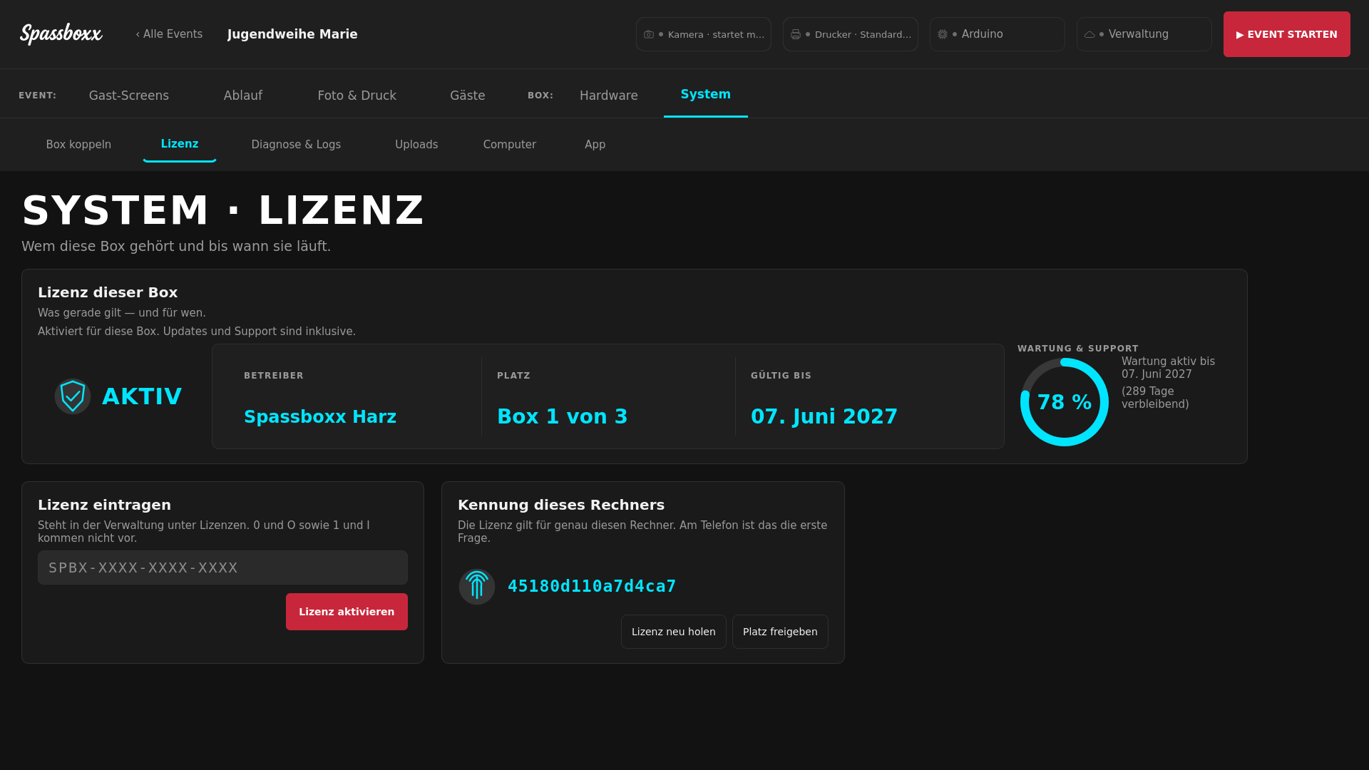 Lizenzseite der Spassboxx Booth